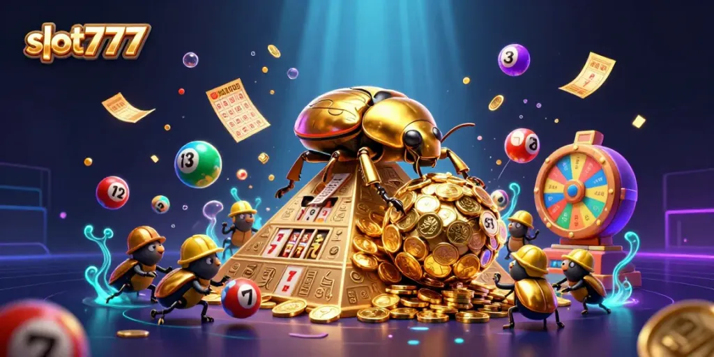 Win big with slot777 in this vibrant, 3D casino-themed illustration filled with excitement.