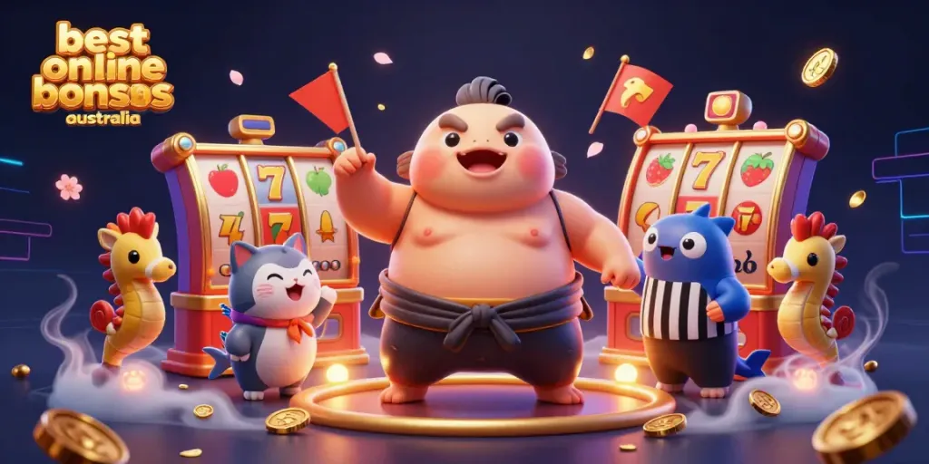 Engage with the best online casino bonuses australia as a fugu and catfish referee animate a vibrant underwater casino scene.