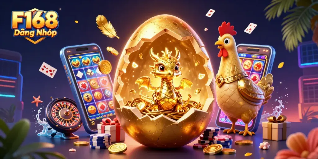 Experience the thrill of gaming with F168 Đăng Nhập featuring a golden dragon and poker chips.